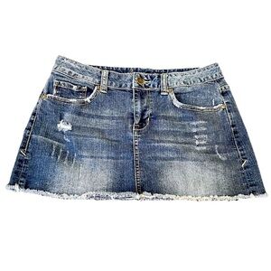 American Rag CIE Denim Cut Off Mini Jean Skirt Raw Hem Size 5 Juniors